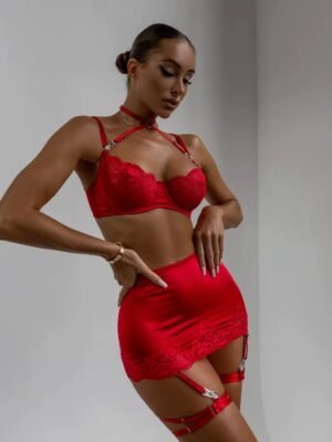 CHERRY BOMB satin skirt set